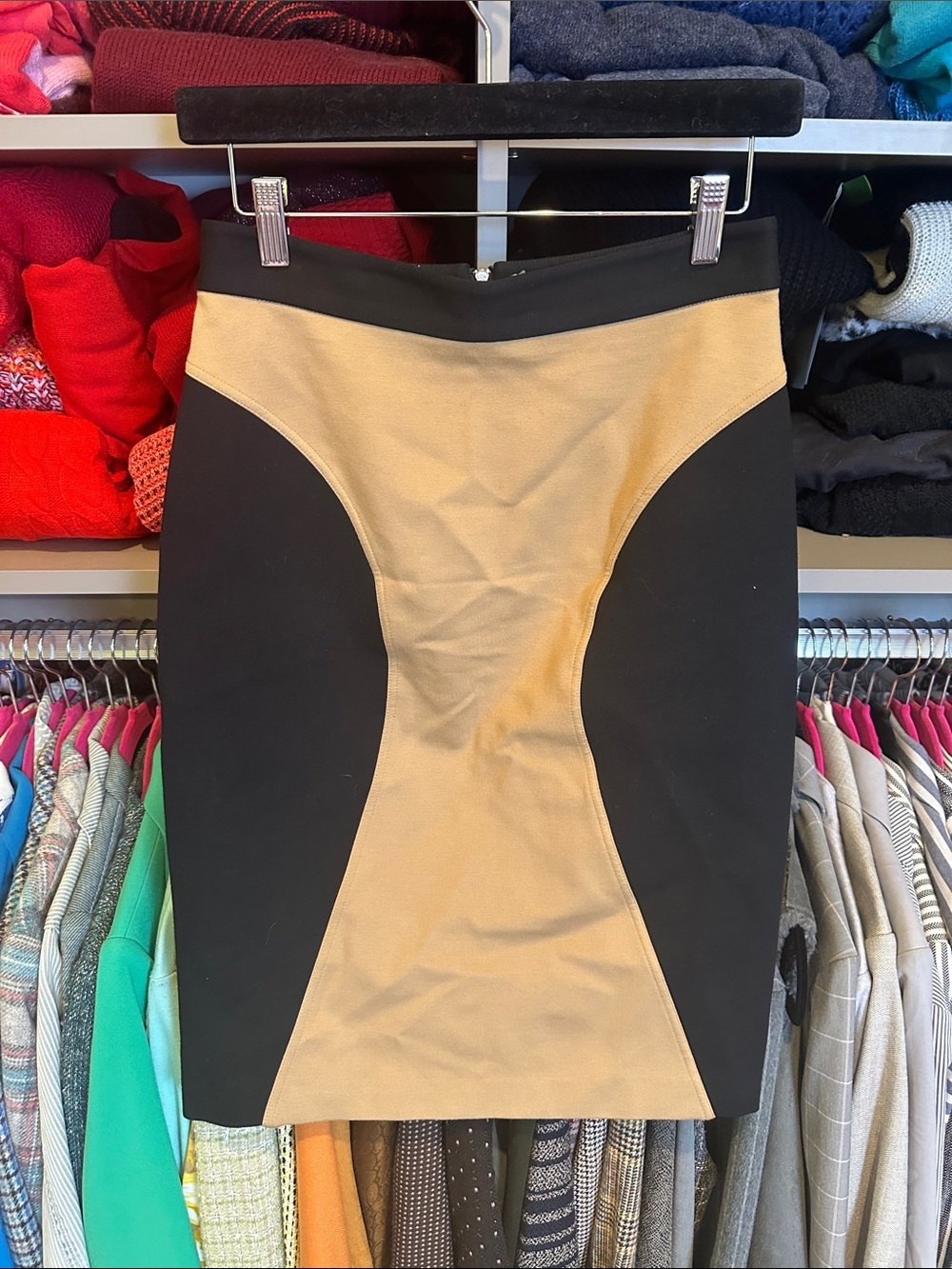 Rebecca Minkoff black/tan faux suede back zipper closure pencil skirt size 6